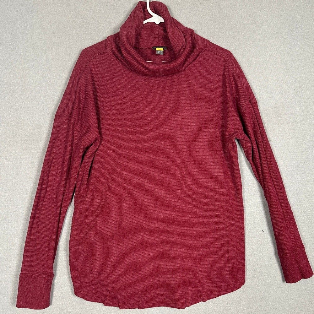 Eddie Bauer Travex Shirt Women Large Tall Burgundy Waffle Knit Cowl Neck Thermal